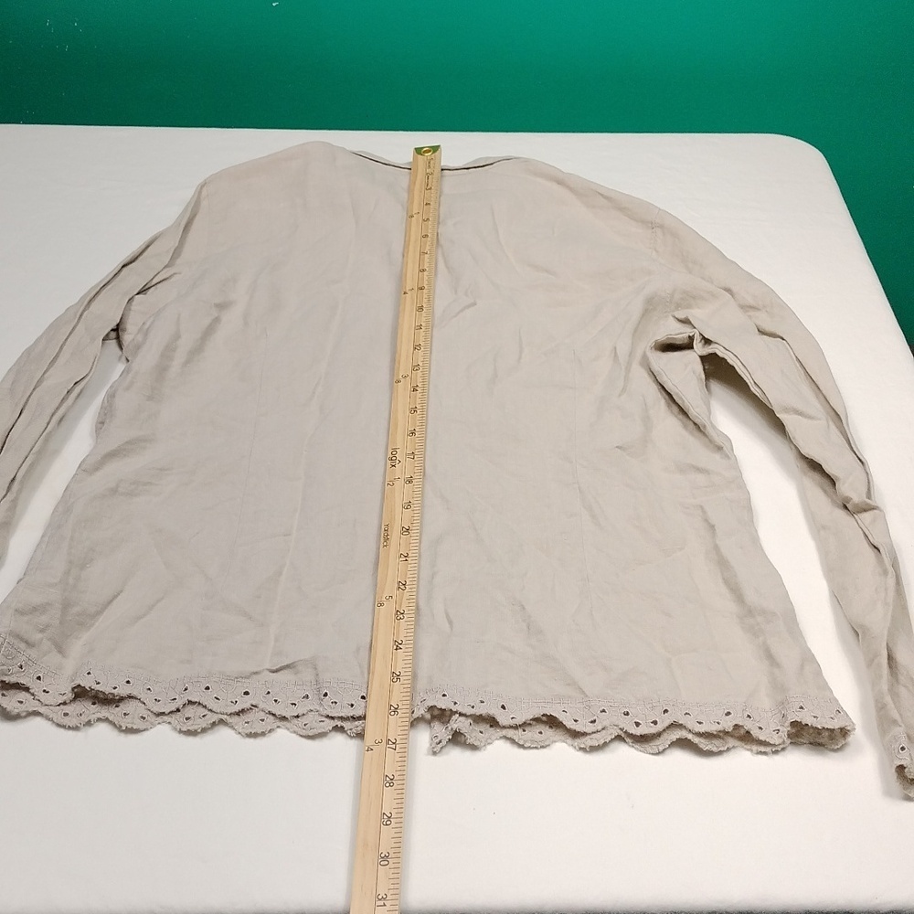 Outfit JPR Beige Eyelet Button-Up  Pure Linen Blouse Size Large - Picture 10 of 11